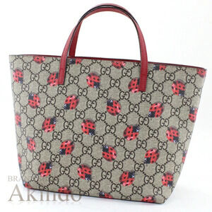 Gucci GG Supreme Handbag Beige Brown Red Ladybug Tote Bag